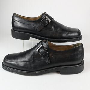 Bruno Magli Mens 9.5 Dress Shoes Monk Strap Black Italian Leather Loafer Buckle
